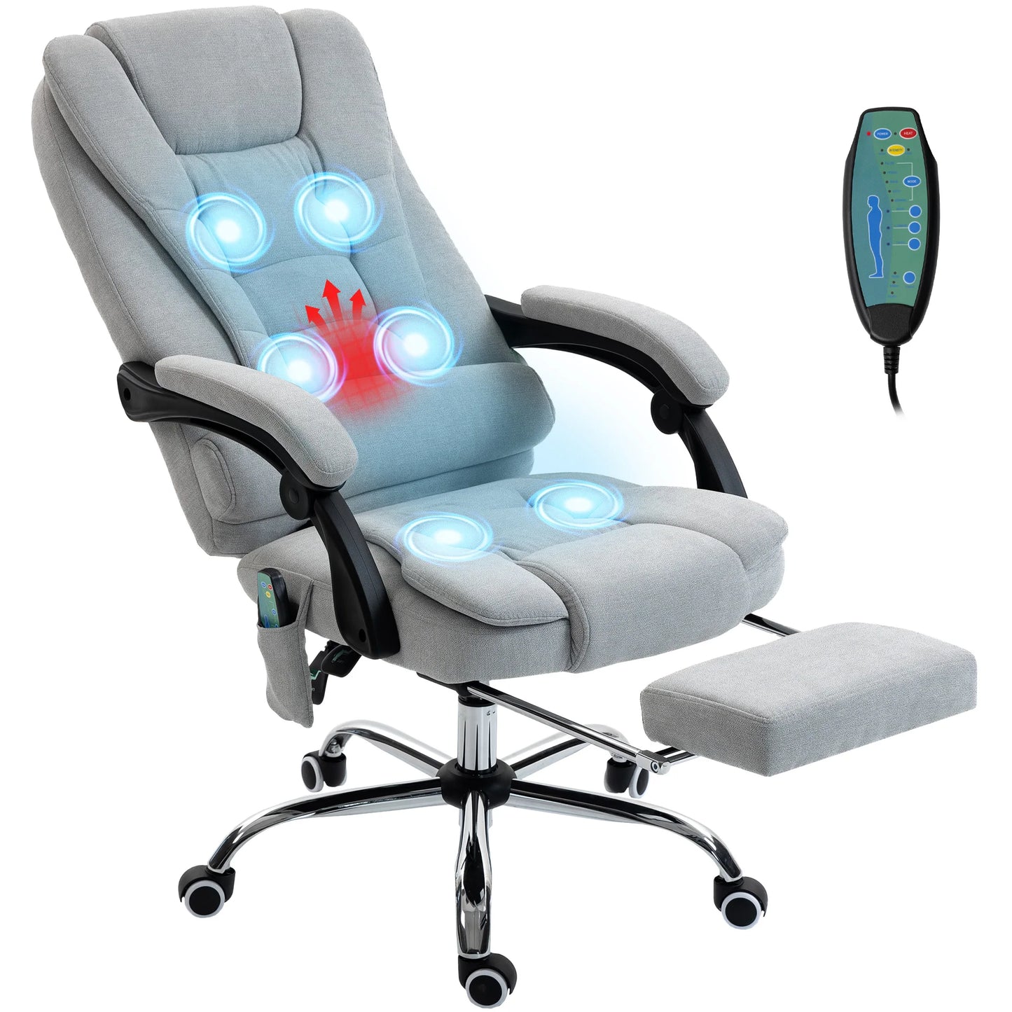 Massage- und beheizter Bürostuhl, Bürostuhl, höhenverstellbar, verstellbare Rückenlehne, 65x70x111-119cm, grau