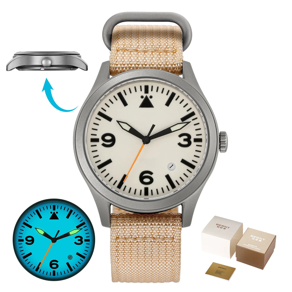 BERNY Full Titanium Automatic Watch for Men Sapphire AR Coated 10Bar Supper Luminous Men Wristwatch Sports Aviation Men Watches