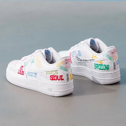Nike Nike Women's Shoes Older Children's Embroidery AF1 Air Force One Low-Top Casual Board Shoes Sports Shoes IO9739-100