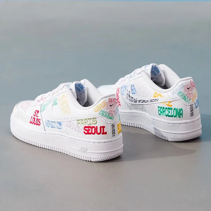 Nike Nike Women's Shoes Older Children's Embroidery AF1 Air Force One Low-Top Casual Board Shoes Sports Shoes IO9739-100