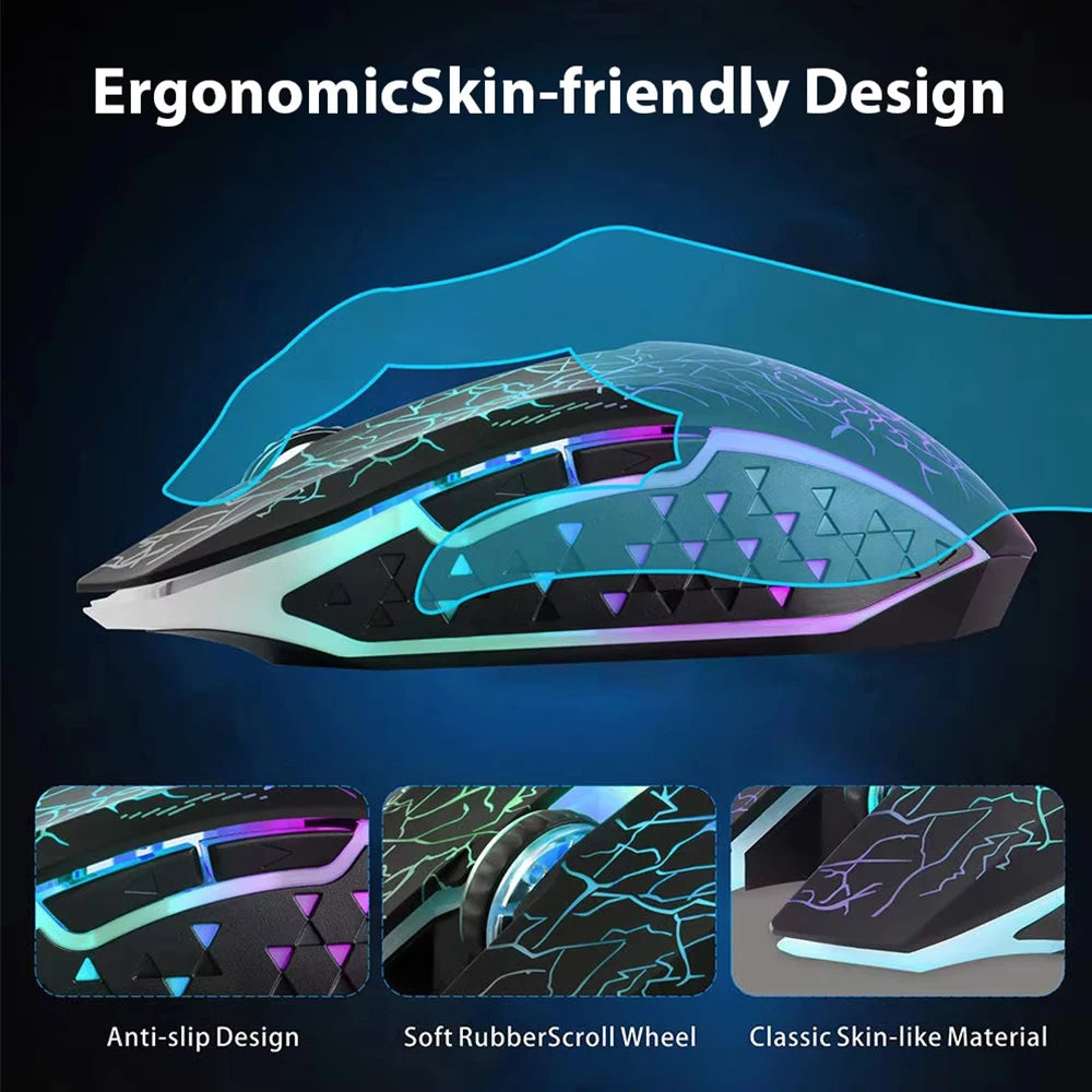 Mouse de gaming RGB 2.4G wireless, mouse Bluetooth 1600DPI, 6 butoane silențioase, mouse ergonomic dual-mode pentru birou, pentru MacBook și PC