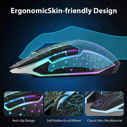 Mouse de gaming RGB 2.4G wireless, mouse Bluetooth 1600DPI, 6 butoane silențioase, mouse ergonomic dual-mode pentru birou, pentru MacBook și PC