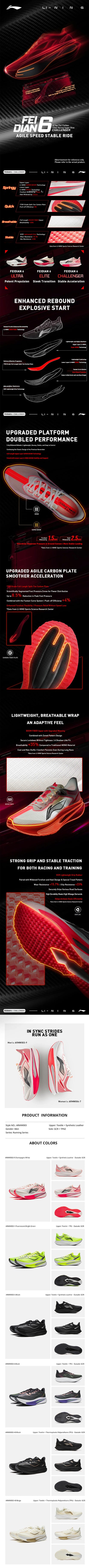 Li-Ning moški tekaški copati FEIDIAN 6 CHALLENGER SUPER BOOM, lahki, odsevni, tekmovalni copati LiNing ARMW003