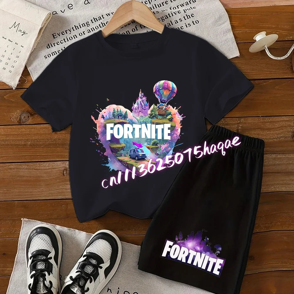 Hot Fortnites Kids T Shirt Shorts Set Cartoon Figure Printed T Shirts Children Tops Summer Casual Sportswear Kids Boys Clothing