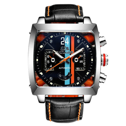 Original Brand Watches For Men Luxury Design Square Mechanical Watch Men Leather Strap Waterproof Date Week Wristwatches Male
