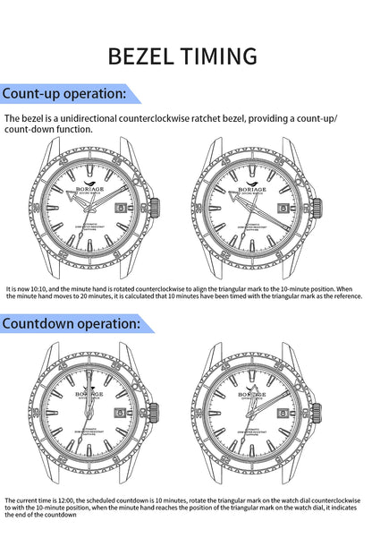 BORIAGE Fully automatic mechanical diving watch, 200m Water Resistance Miyuda 9015 movement men's watch