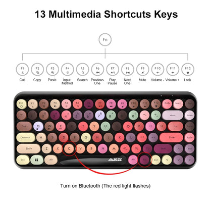 AJAZZ 308i  Wireless Bluetooth Keyboard 84 Keys Rechargeable Retro Round Typewriter Keycaps, Portable Mechanical K