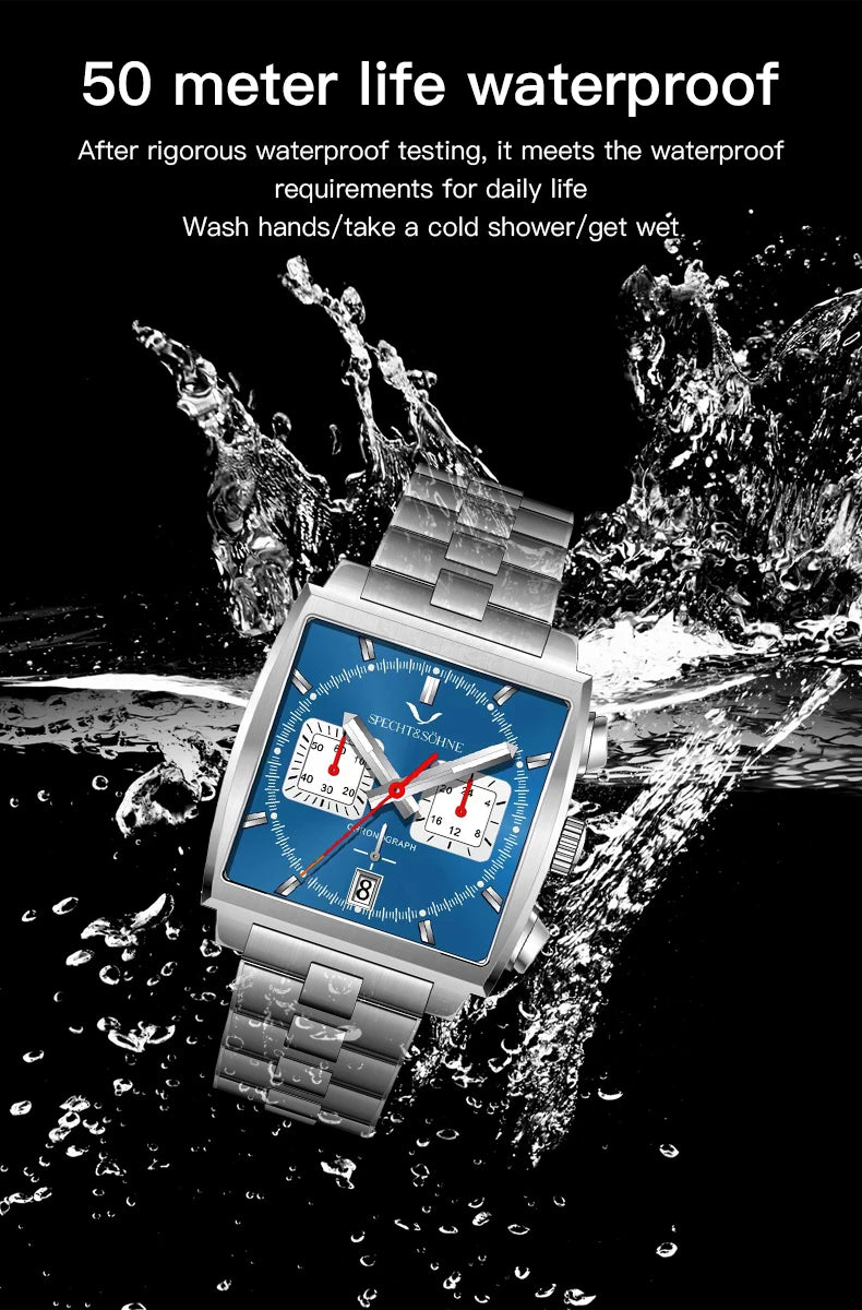 2024 Specht & Sohne New Classic Men's Quartz Watch Blue Color Stainless Steel Japan VK63 Movt Genuine Leather Montre Homme 39MM