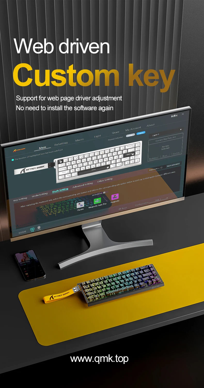 ATTACK SHARK X68HE Magnetic Keyboard Red Wired Mechanical for Pro Gaming 0.01mm Rapid Trigger 8000Hz SOCD/Rs 0.125ms 128K Rate