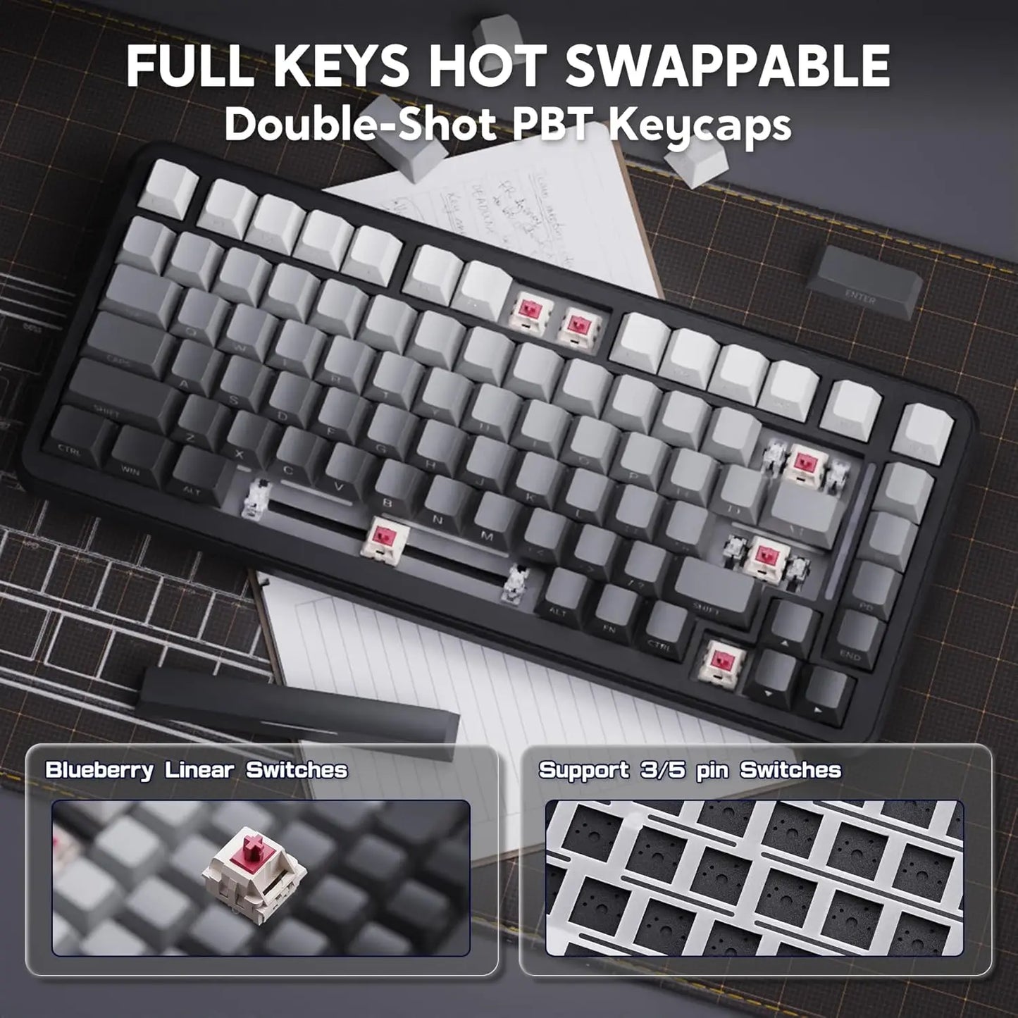 ATTACK SHARK M86 Wireless Mechanical Gaming Keyboard, 75% Gasket Hot Swappable RGB Mechanical Keyboard with Side-Printed PBT Keycaps, Tri-Mode Custom Gaming Keyboard