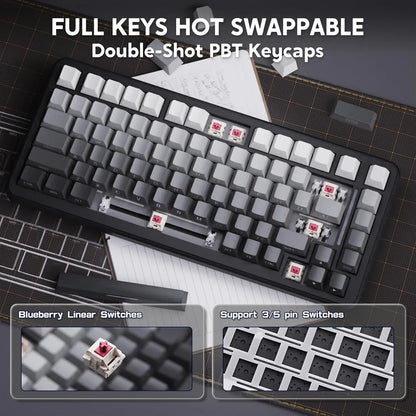 ATTACK SHARK M86 Wireless Mechanical Gaming Keyboard, 75% Gasket Hot Swappable RGB Mechanical Keyboard with Side-Printed PBT Keycaps, Tri-Mode Custom Gaming Keyboard