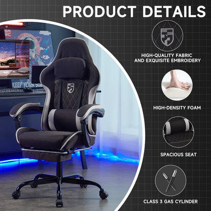 Ergonomic Gaming Chair with Footrest, Lumbar Cushion & Headrest, Adjustable Gamer Chair for Computer Desk, Office and Gaming Setup