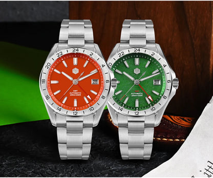 San Martin 39mm Aventurine Gemstone Dial Luxury Men's Watch NH34 GMT Automatic Mechanical Sapphire Waterproof Luminous SN0129