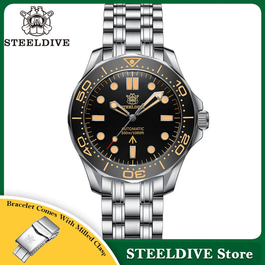 STEELDIVE SD1957 Steel Bracelet 42MM Vintage Ceramic Bezel 200M NH35 Luminous Sapphire Glass Automatic Men Dive Watch