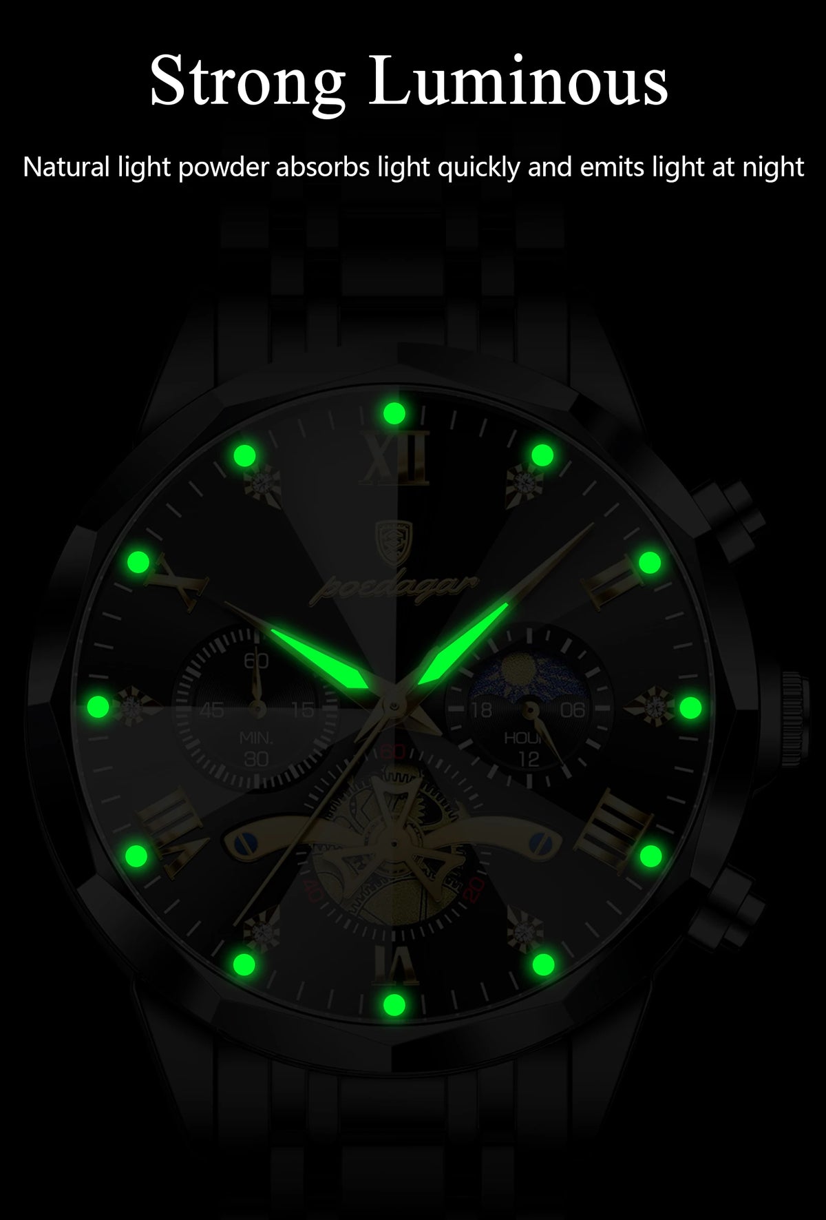 POEDAGAR Luxury Fashion Men Clock Waterproof Luminous Chronograph Male Watch Stainless Steel Quartz Business Men's Watches Reloj