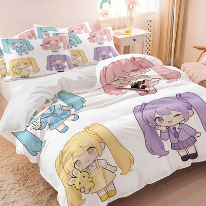 Hatsune Miku Chibi Style påslakanset – Söt anime-sängklädsel med örngott – Spelrum – Tonåringars och barns sovrumsinredning – Present till fans