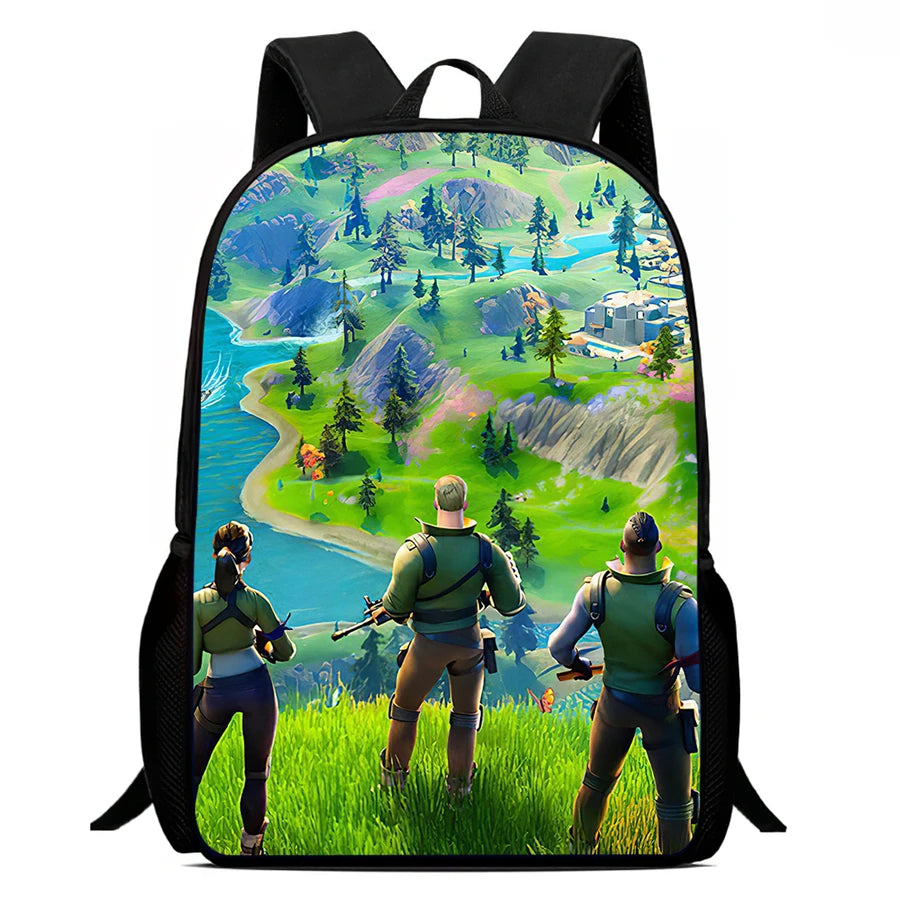 Mochila leve Fortnite Cartoon de 15 polegadas com alças ajustáveis para crianças, saco escolar diário para meninos e meninas dos 5 aos 9 anos