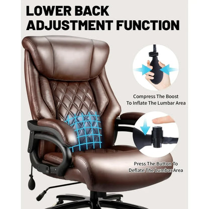 Silla de oficina grande y alta de 500Lbs, asiento ancho con muelles, diseño ejecutivo, silla de escritorio giratoria 360 con ruedas resistentes