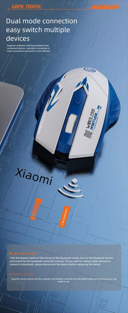 Mouse gaming wireless 2.4G USB silenzioso Dual Mode Bluetooth ricaricabile 1600DPI per PC e laptop