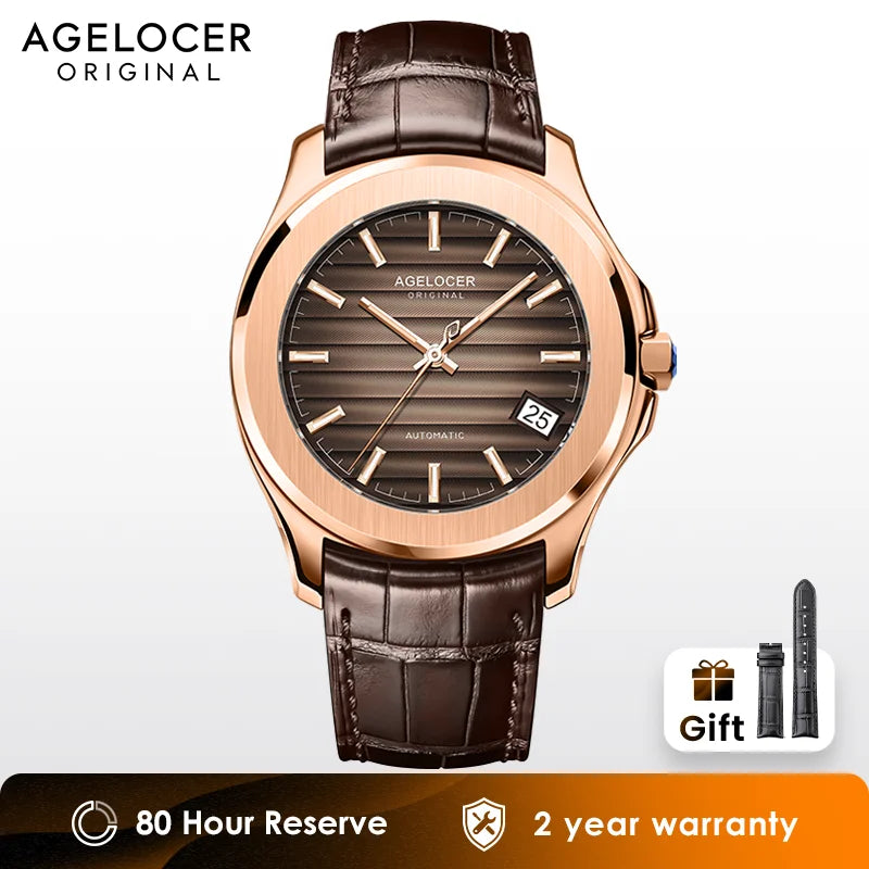 AGELOCER Original Baikal Watch Men's Luxury Gold Watch Big Calendar Business Automatic Mechanical Watch Birthday Gift
