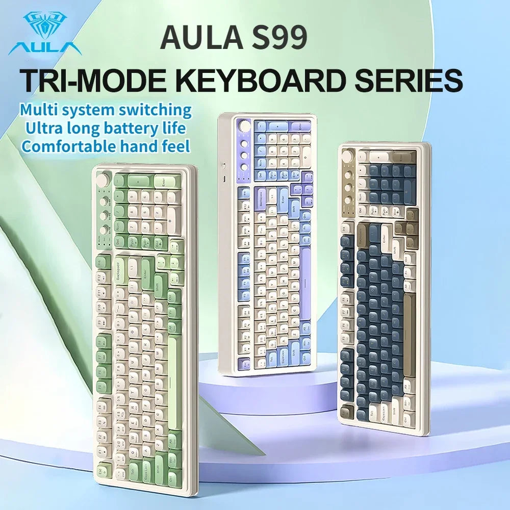 AULA S99 Spider Keyboard Membrane Keyboard Wireless Bluetooth Wired Three Mode RGB Gamer Keyboards Office Typing Mute 99 Keys
