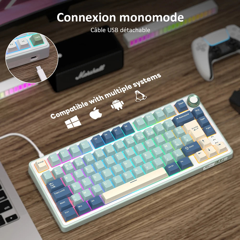 RK Royal Kludge R75 Gasket Wired Mechanical Keyboard 80 Keys RGB Backlit Hot-Swappable Spanish Gamer Keyboard MDA PBT Keycaps