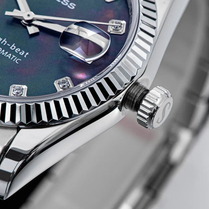 Sugess 36mm Mens of Watch Automatic Dandong Peacock SL3034 Day Movement Sapphire Glass 100m Waterproof Wristwatches MOP Date New