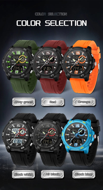 SANDA Fashion Luxury Men's Watches Dual Digital Display Sport Analog Quartz Man Wristwatch Casual Waterproof Silica Chronograph