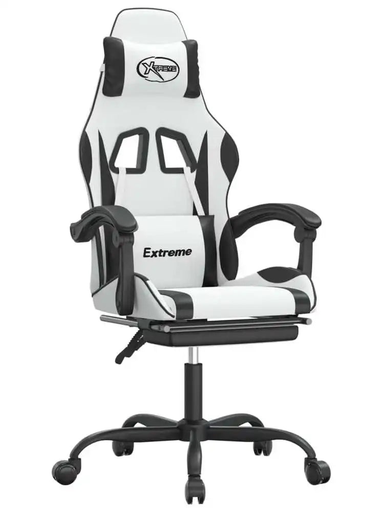 Gaming Chair with Footrest Reclining Swivel Ergonomic Gaming Chair, Adjustable Height, 360° Swivel, White & Black Gaming Chair for Home Office and PC Gaming