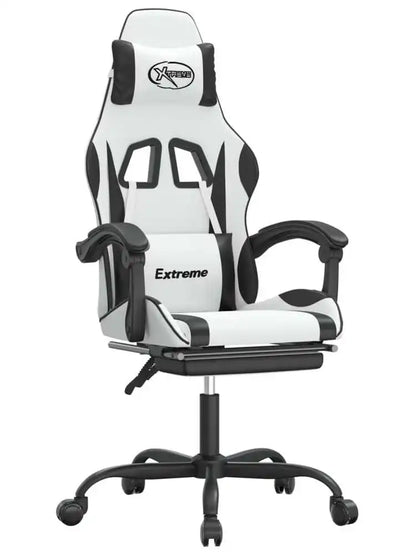 Gaming Chair with Footrest Reclining Swivel Ergonomic Gaming Chair, Adjustable Height, 360° Swivel, White & Black Gaming Chair for Home Office and PC Gaming