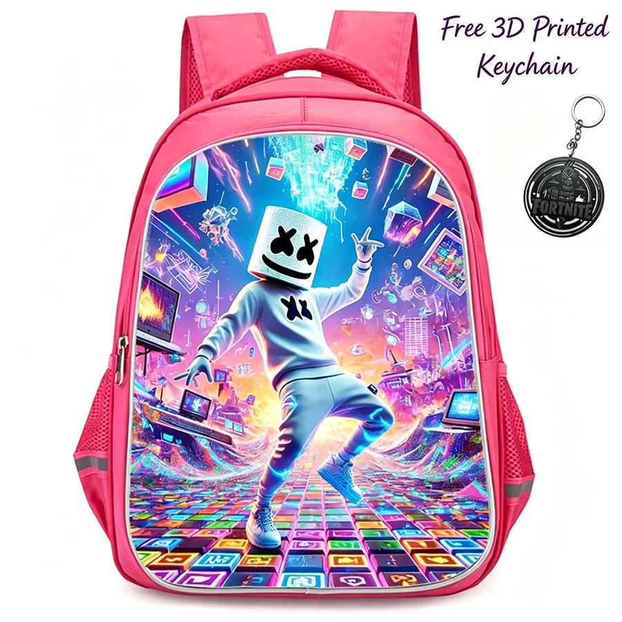 FORTNITE 16-inch Durable Lightweight Backpack, Dual Zipper Pockets, Cartoon Style for Boys & Girls 6-10,Free 3D Printed Keychain