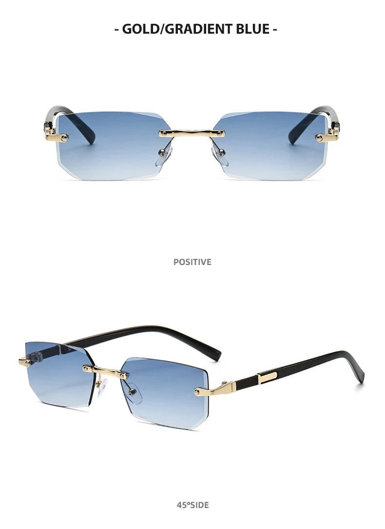 Trendy Rimless Sunglasses for Men Women Fashion Frameless Rectangle Sun Glasses Retro Shades Summer Traveling Eyewear UV400