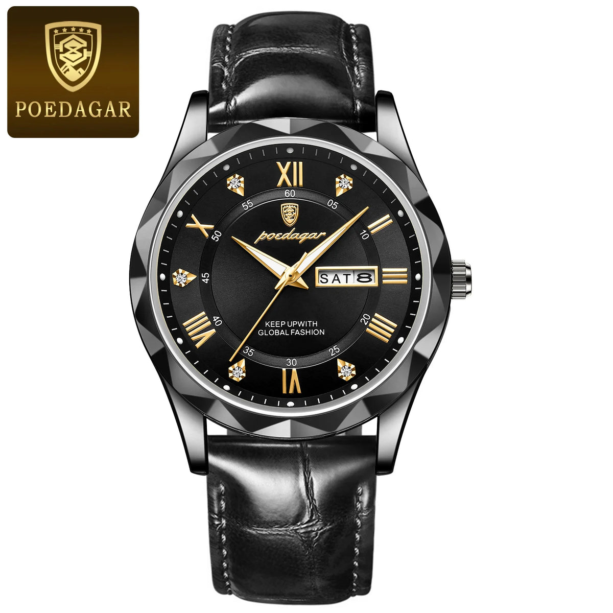 Ceas pentru bărbați POEDAGAR, model original de lux: rezistent la apă, luminescent, cu afișaj pentru dată și zi. Ceas cu cuarț în stil clasic și profesional, prevăzut cu o brățară din piele.
