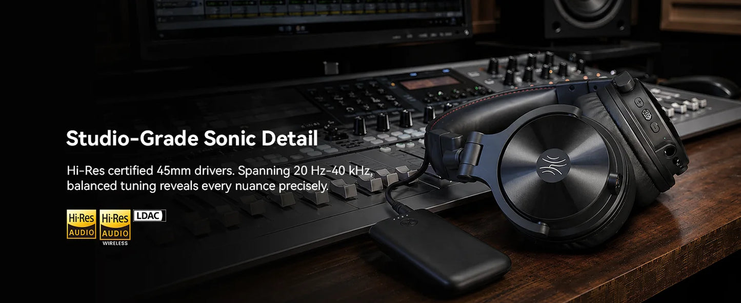 Cuffie DJ wireless OneOdio Studio Max Bluetooth 6.0 – latenza ultra bassa di 9ms, headset over-ear da monitoraggio studio Hi-Res LDAC con microfono