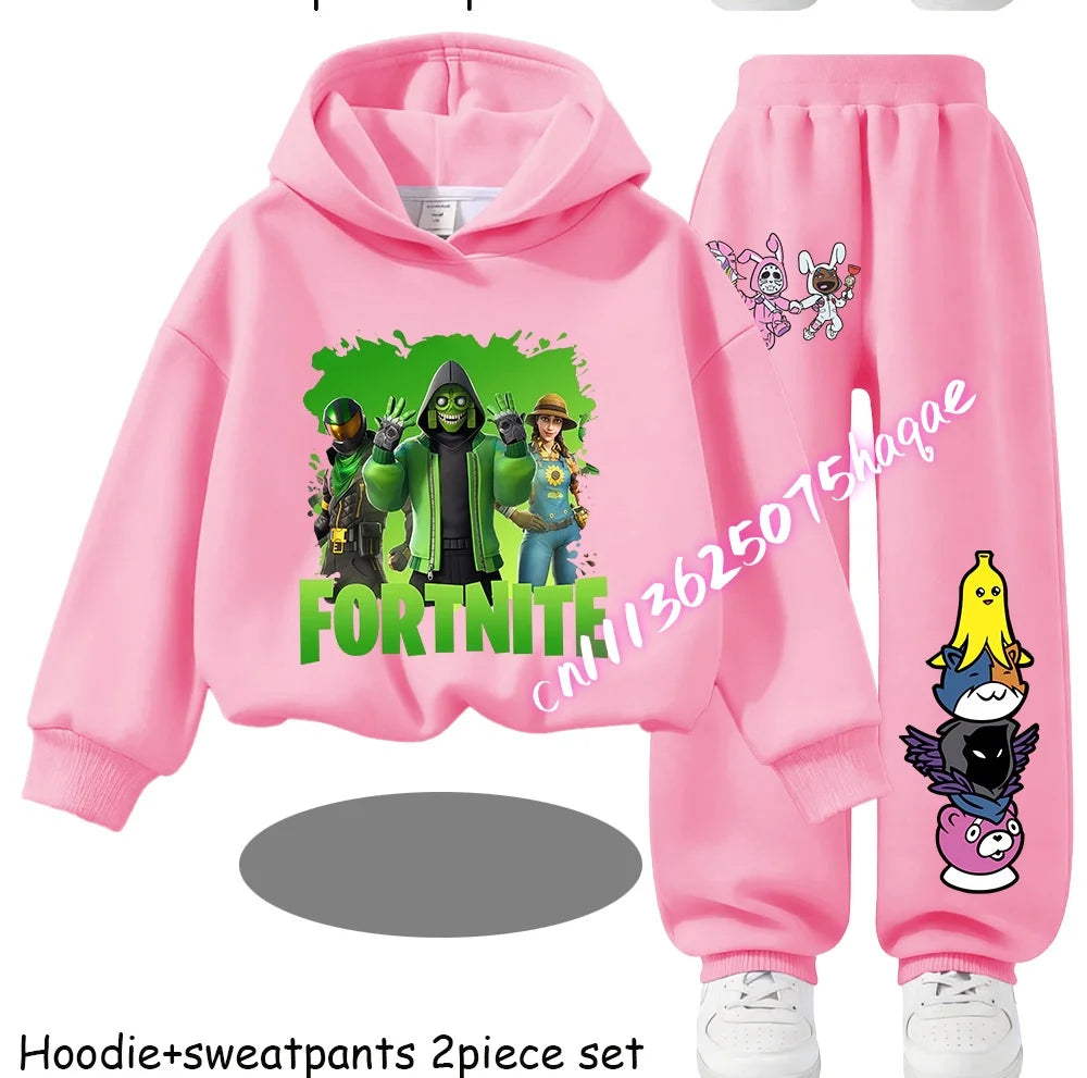 Fortnite Printed Children's Hoodies Cartoon Comfortable 2pcs Suit Loose Long Sleeve Tops with Pants Autumn Winter Clothes Gift