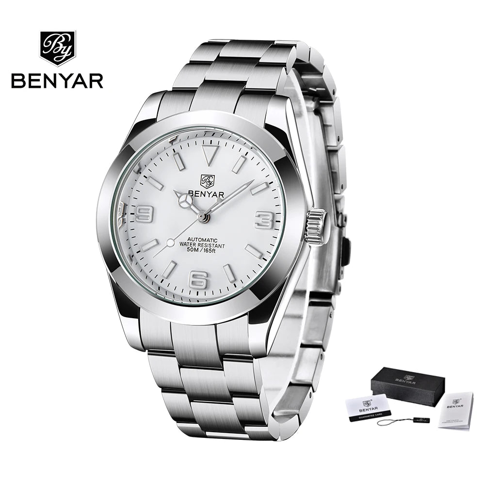 BENYAR 2025 New Men's Automatic Mechanical Watch Business Sports Luxury Men's Watches 50M Waterproof Clock Relogios Masculino