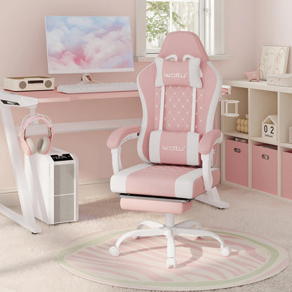 WOLTU Swivel Computer Chair with Massage Function Ergonomic Office Chair with Pillow & Footrest Height Adjustable Gaming Chair