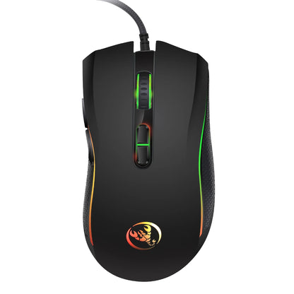 Mouse profesional de gaming optic, premium, cu iluminare LED în 7 culori intense și design ergonomic, 3200 DPI, pentru gameri LOL și CS