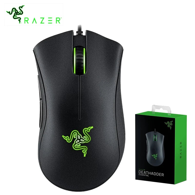 Ratón gaming con cable Razer DeathAdder Essential original, sensor óptico de 6400DPI, 5 botones independientes, para portátil y PC gamer