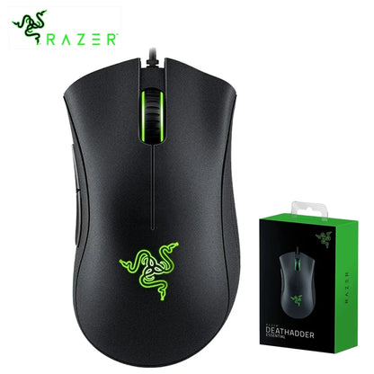 Ratón gaming con cable Razer DeathAdder Essential original, sensor óptico de 6400DPI, 5 botones independientes, para portátil y PC gamer