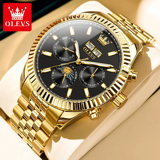 OLEVS 6688 Fashion Automatic Mechanical Men's Watch Moon Phase Dual Calendar Waterproof Luminous Luxury Business Watch for Man