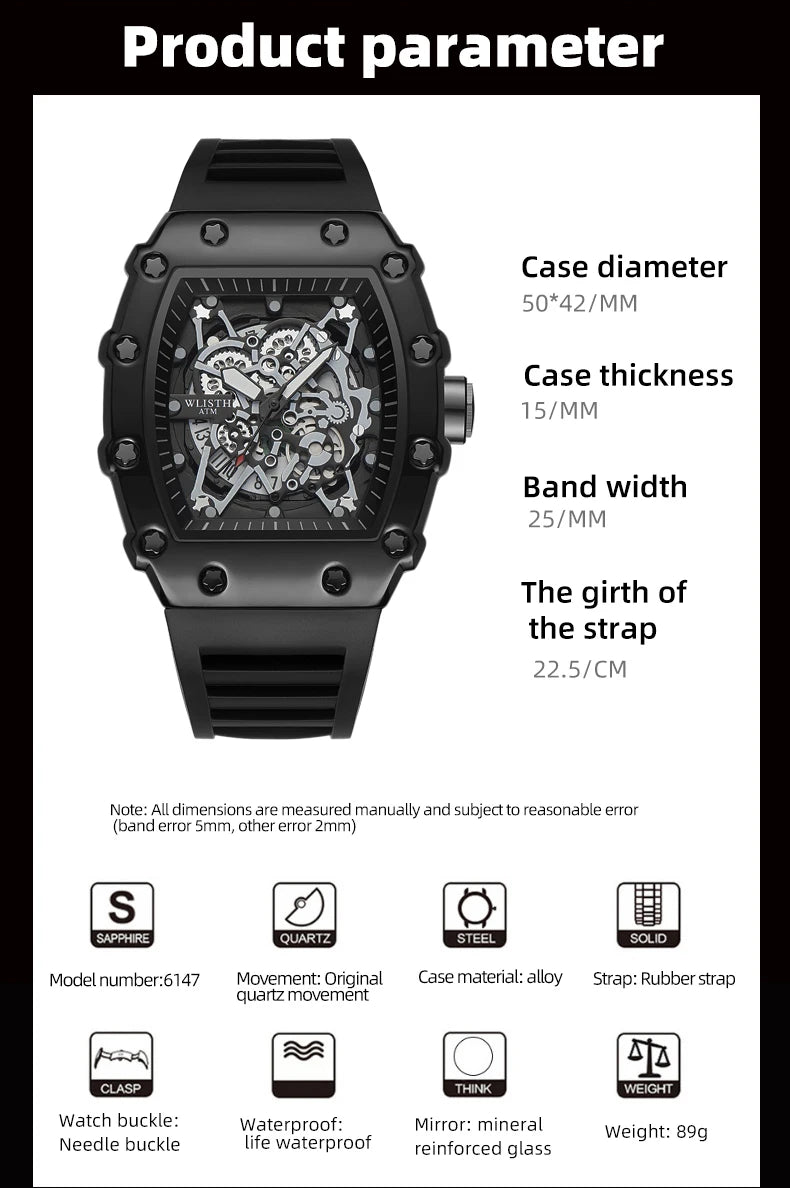 Foreign Trade Watch Large Dial For Men Quartz Waterproof Sport Square Luminous Watch For Men