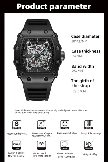 Foreign Trade Watch Large Dial For Men Quartz Waterproof Sport Square Luminous Watch For Men