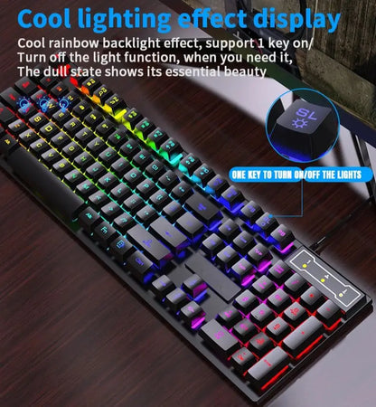 104 Keys Wired Keyboard with RGB Backlit Breathing Light Gaming Ergonomic Keyboard and Mouse Set for Computer Laptop Gamer Office