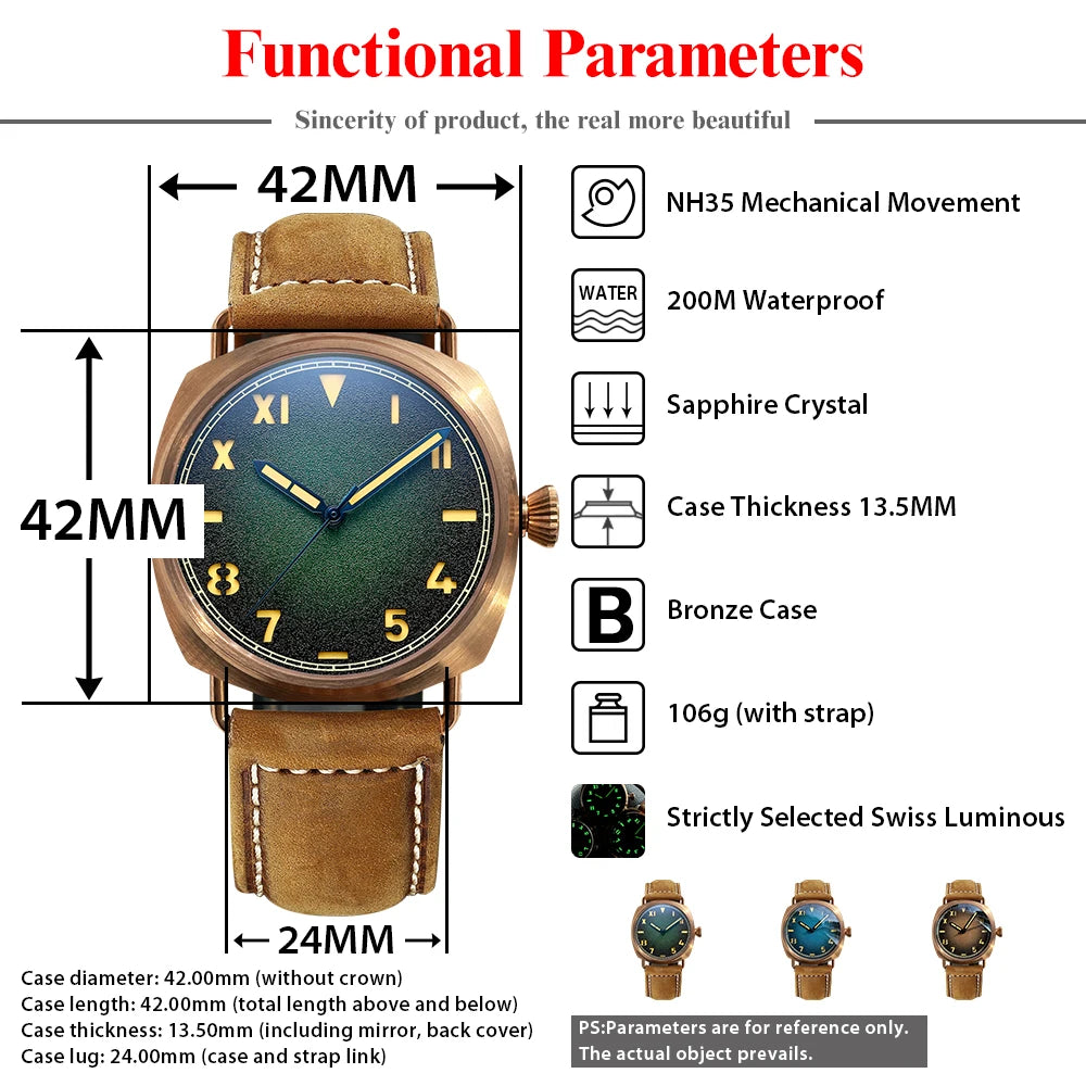 STEELFLIER Official SF760S Luxury Bronze Mechanical Watch NH35 Movement Sapphire Crystal Swiss Luminous 20Bar Waterproof Wristwatch