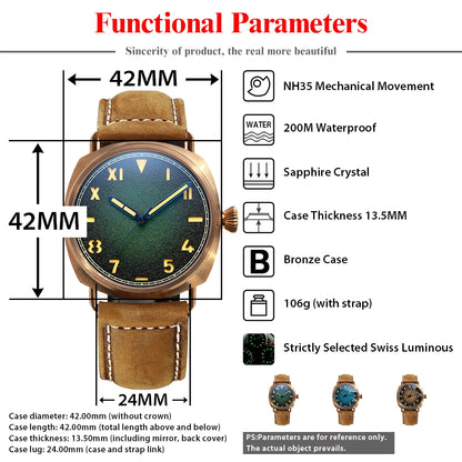 STEELFLIER Official SF760S Luxury Bronze Mechanical Watch NH35 Movement Sapphire Crystal Swiss Luminous 20Bar Waterproof Wristwatch
