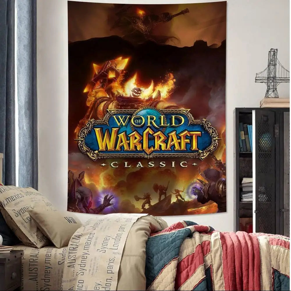 Duża drukowana makatka ścienna World Of Warcraft Hot Game, tania hipisowska dekoracja ścienna, boho makatki ścienne z mandalą, dekoracja do domu