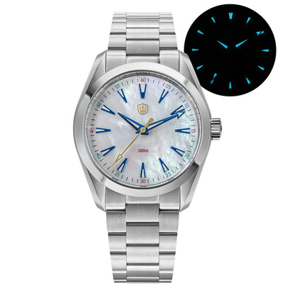 Ceas Watchdives WD0006, mecanism VH31 cu secundar fluid, sticlă de safir bombată, strat luminescent BGW9, rezistent la apă până la 10 bari, 38 mm, stil vintage
