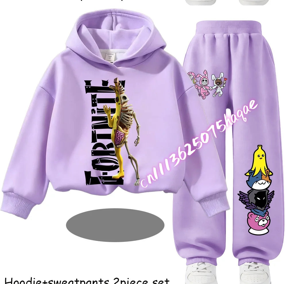 Fortnite Printed Children's Hoodies Cartoon Comfortable 2pcs Suit Loose Long Sleeve Tops with Pants Autumn Winter Clothes Gift