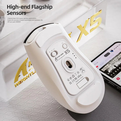 ATTACK SHARK X5 belaidė pelė, lengva, trijų režimų jungtis 2.4GHz / laidinė / Bluetooth, RGB makro žaidimų pelė